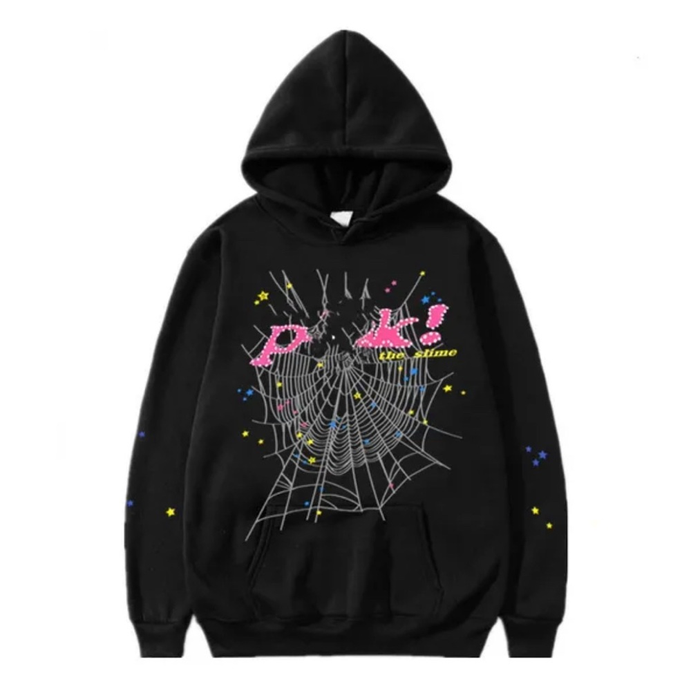 Black Graphic Hoodie with Spider Web Design